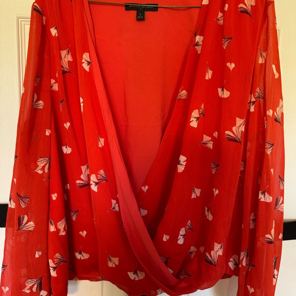 Banana Republic Red Wrap Blouse Long Sleeve